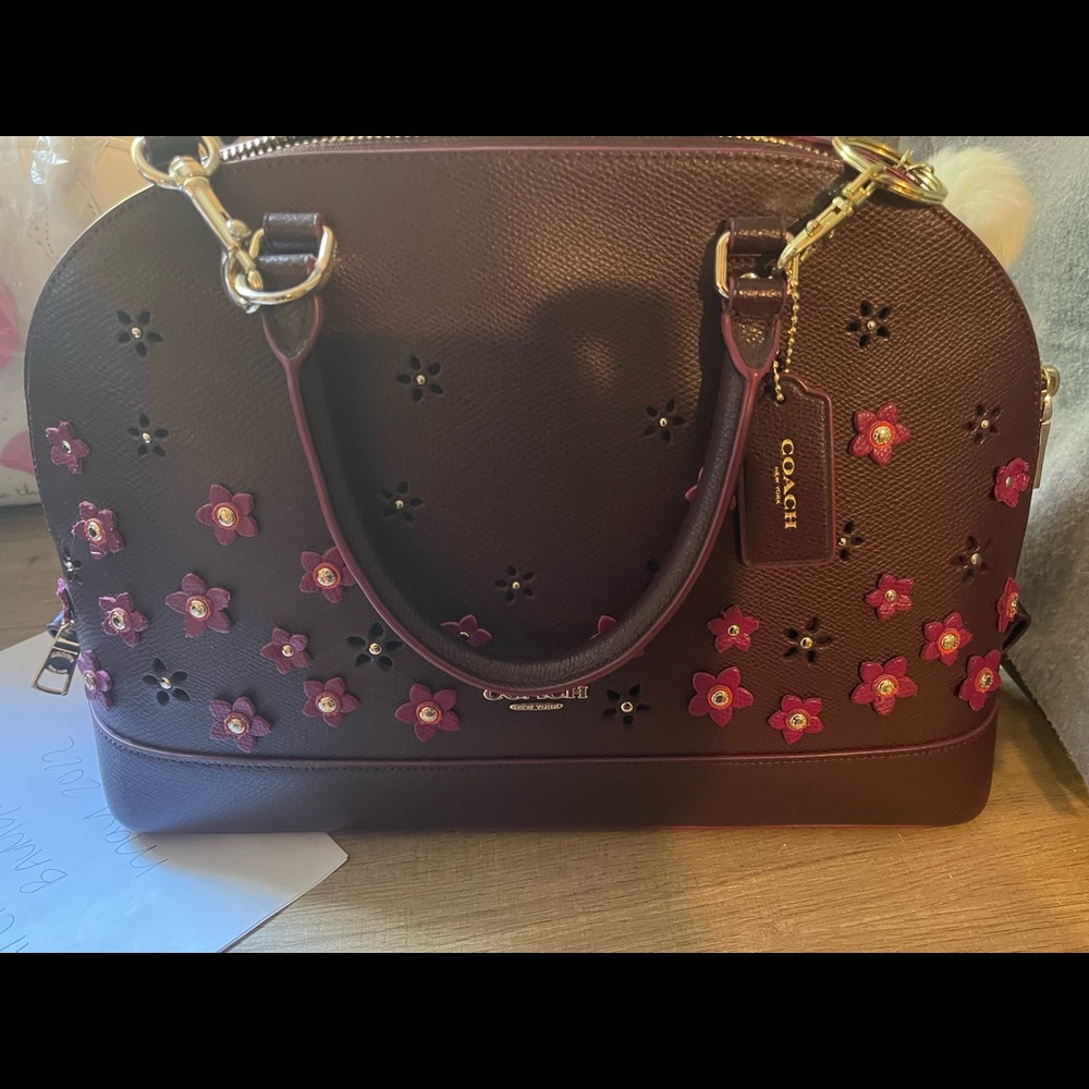Coach Sierra burgundy flower appliqué bag